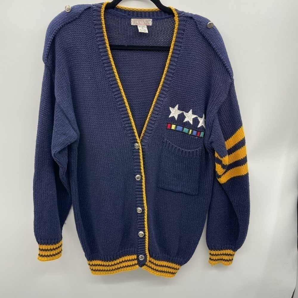 Y2K VINTAGE LINDSEY BLAKE M Military naval nautical yellow woman cardigan - Picture 2 of 7